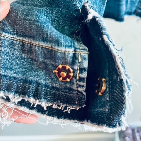 Kut From The Kloth Jean Jacket Remade Raw Hem Denim Collarless Trucker Jacket 1X - Picture 11 of 16